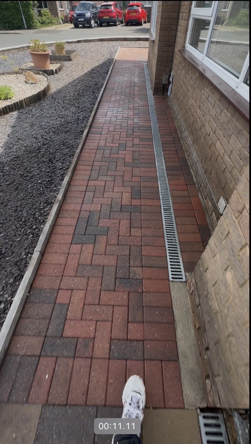 Red brick driveway before and after pressure washing — Wiltshire